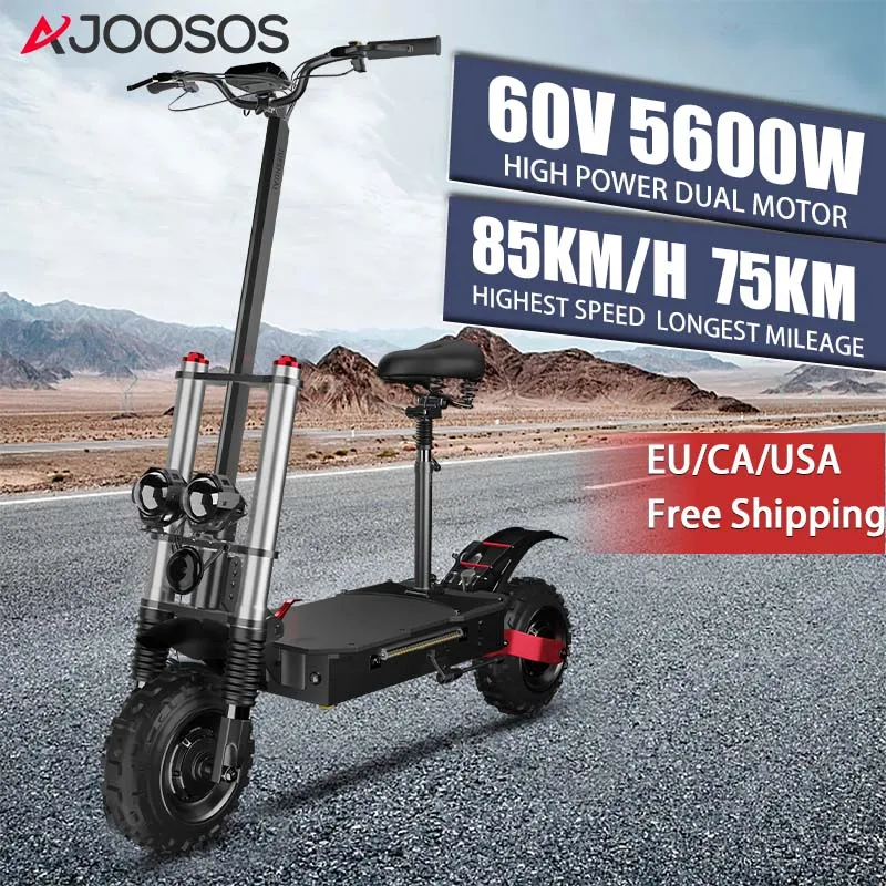 

60V 20AH Electric Scooter 5600W 60V Dual Motor Scooter Electric 11'' Off-road Tire 75KM 85KM/H Hydraulic Suspension E Scooters