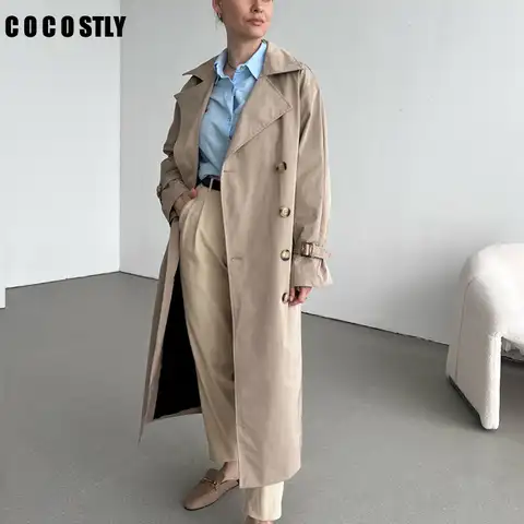 Женское длинное двубортное пальто с поясом, ветровка с длинным рукавом, новинка 2022