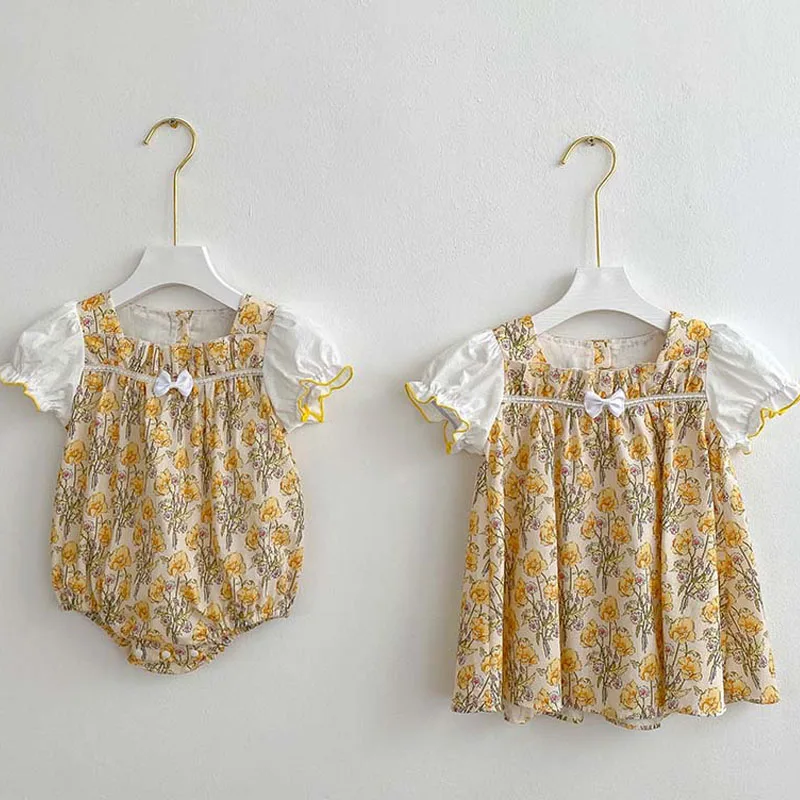 XINYU Baby Girls Clothes Summer Dresses For Kid 2023 New Newborn Baby Romper Printing Flower Bow Infant Costume Sweet Girl Dress