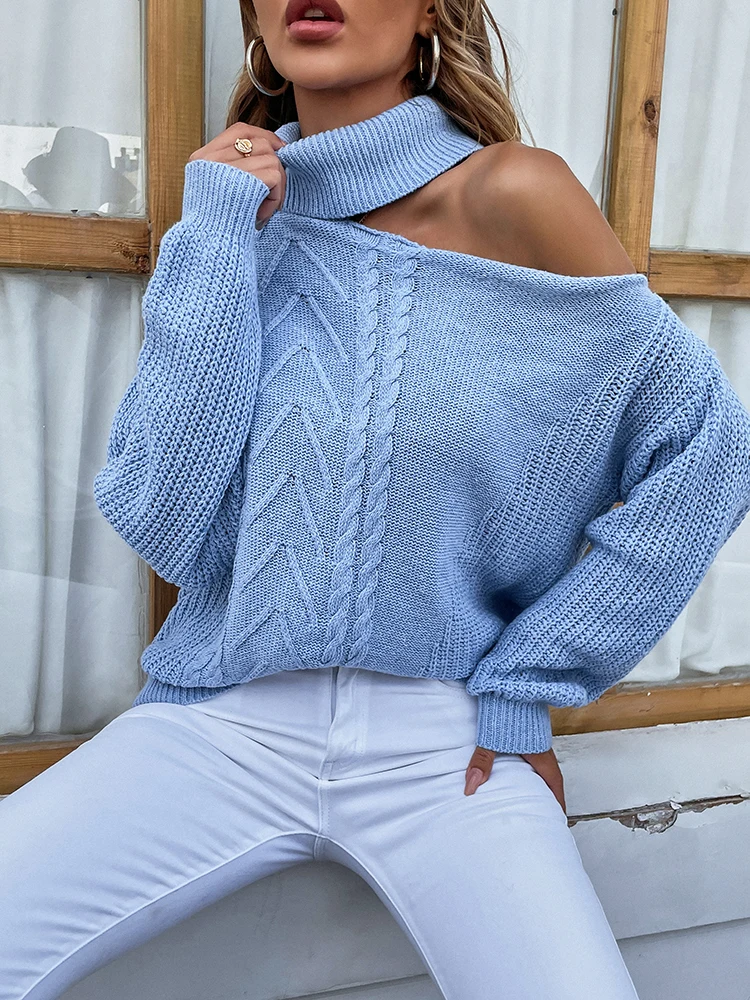 

Fitshinling One Drop Shoulder Sweaters For Women Fashion 2022 Slim Sexy Pullover Knit Tops Knit Twist Korean Pulls Jumper New