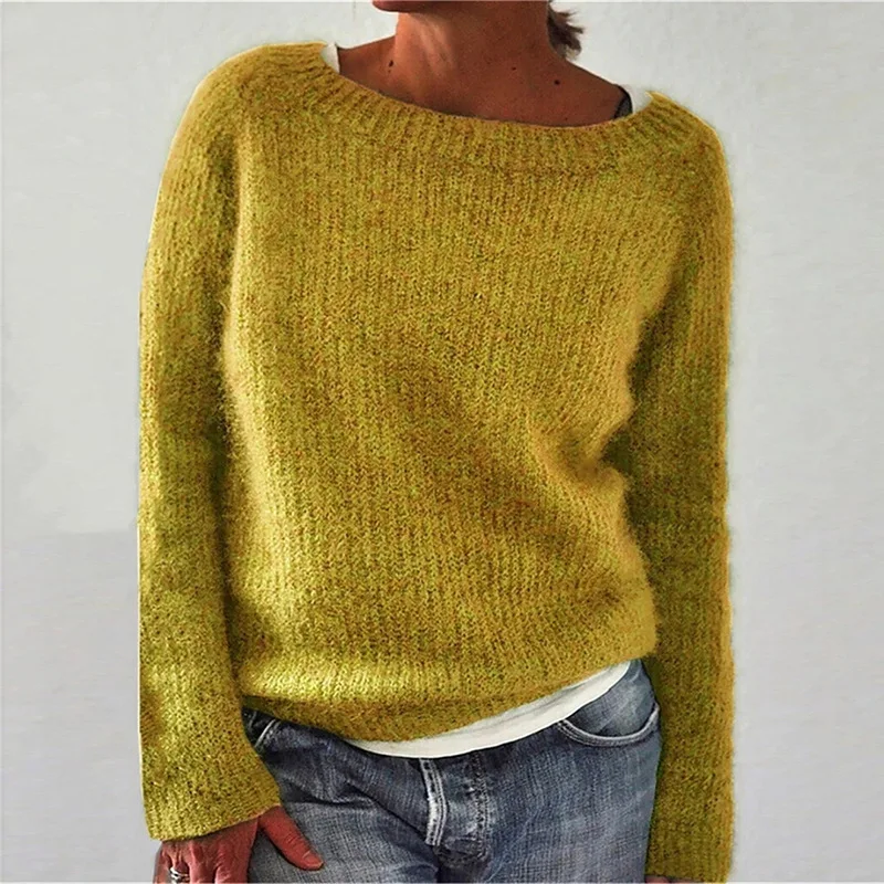 

Women Round Neck Long Sleeves Knit Sweater Top Black Purple Basic Sweaters Pullover Vintage Y2k Clothes Autumn Winter