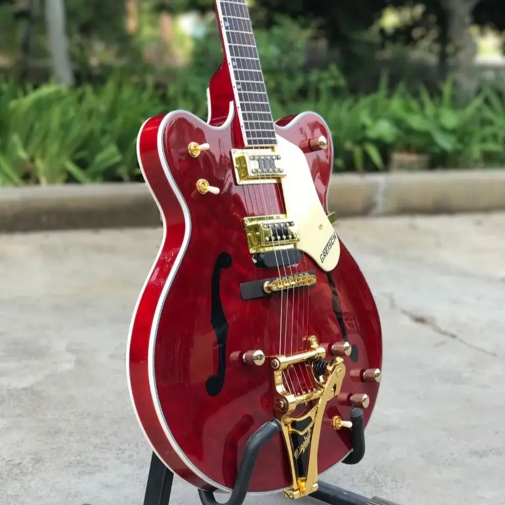 

Высшее качество F полый корпус Jazz электрическая гитара красного цвета ручной работы 6 отверстий Gitaar Vibrato система