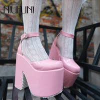 16cm super high heels platform patent leather round toe hollow lolita womens pumps size 35 42 buckle solid color simple sandals