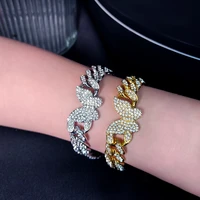 flatfoosie new fashion butterfly crystal cuban bracelet for women bling iced out rhinestone link chain bracelets hip hop jewelry