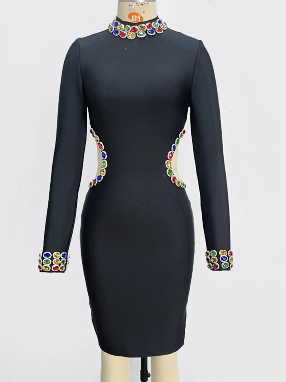 Новое женское сексуальное платье знаменитостей с длинным рукавом и бриллиантами
