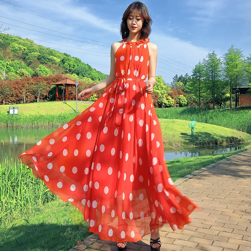 

2023 Chiffon dress long-sleeved summer European and American women's seaside holiday beach skirt female