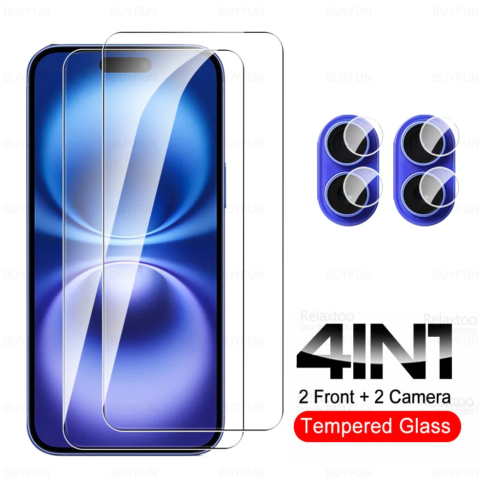 Закаленное стекло 4To1 для iPhone 16 полное покрытие защитная пленка экрана Pro Max Plus 16Pro