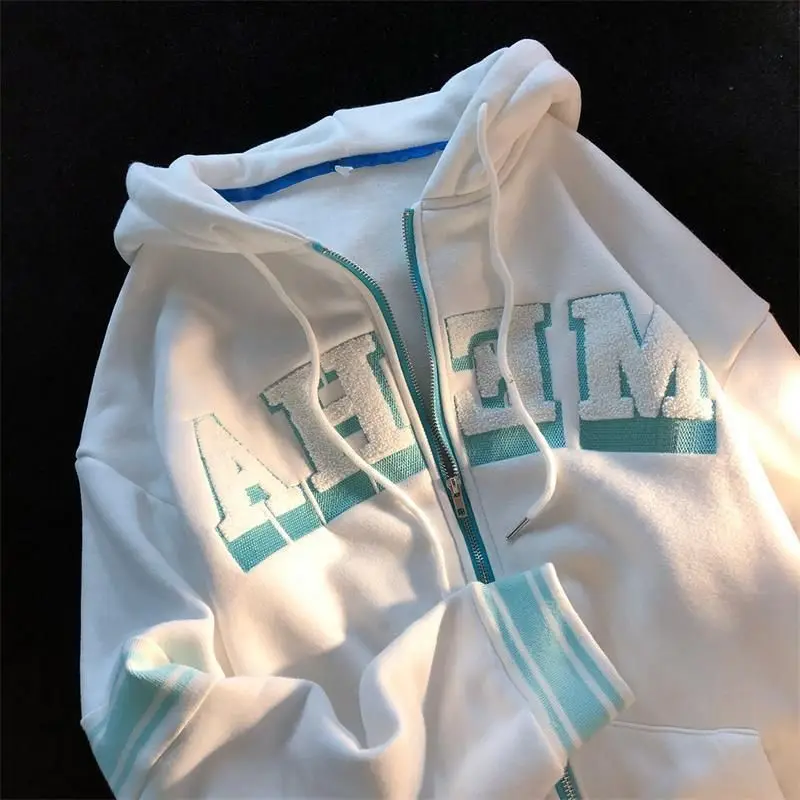 

Утепленная Женская толстовка в американском стиле на флисе, новый тренд на осень и зиму, корейский Кардиган в стиле Хай-стрит, куртка с капюш...