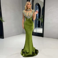sevintage gorgeous velvet mermaid evening dresses crystal beading sequined high neck arabic women formal evening gowns 2022