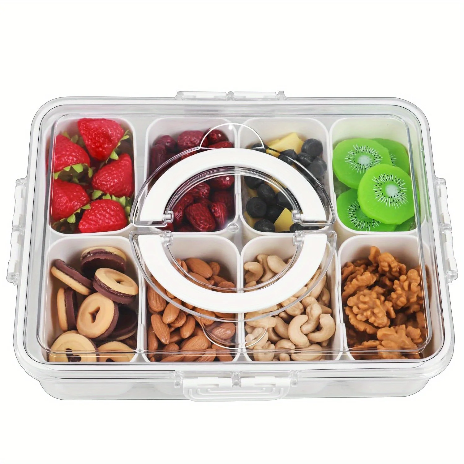 Портативный поднос для закусок с 8 отсеками и крышкой ручкой-идеально подходит