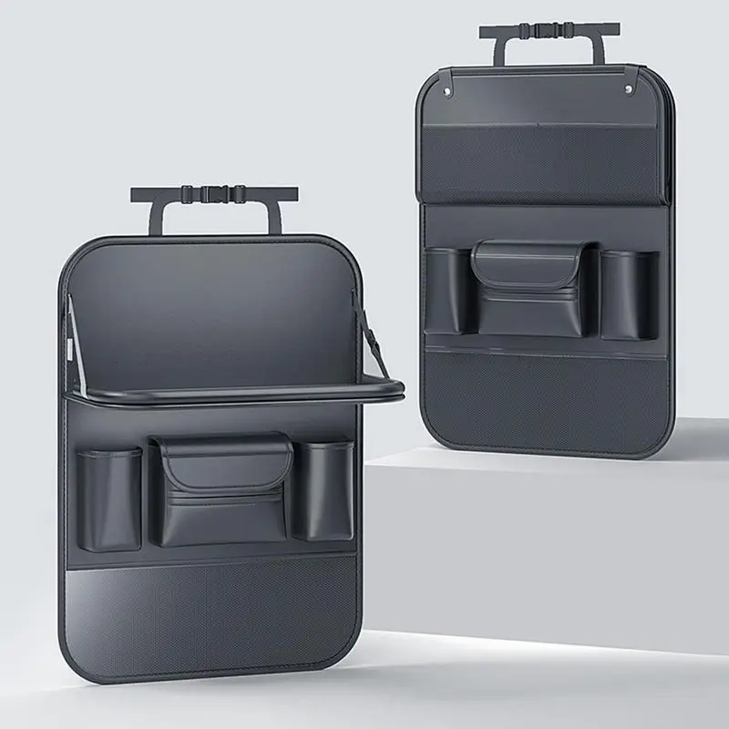 

Car Organizer Seat Bag PU Leather Waterproof Car Back Seat Tray Roll Up Storage Pouch With Strap For Books Electric Product Toys