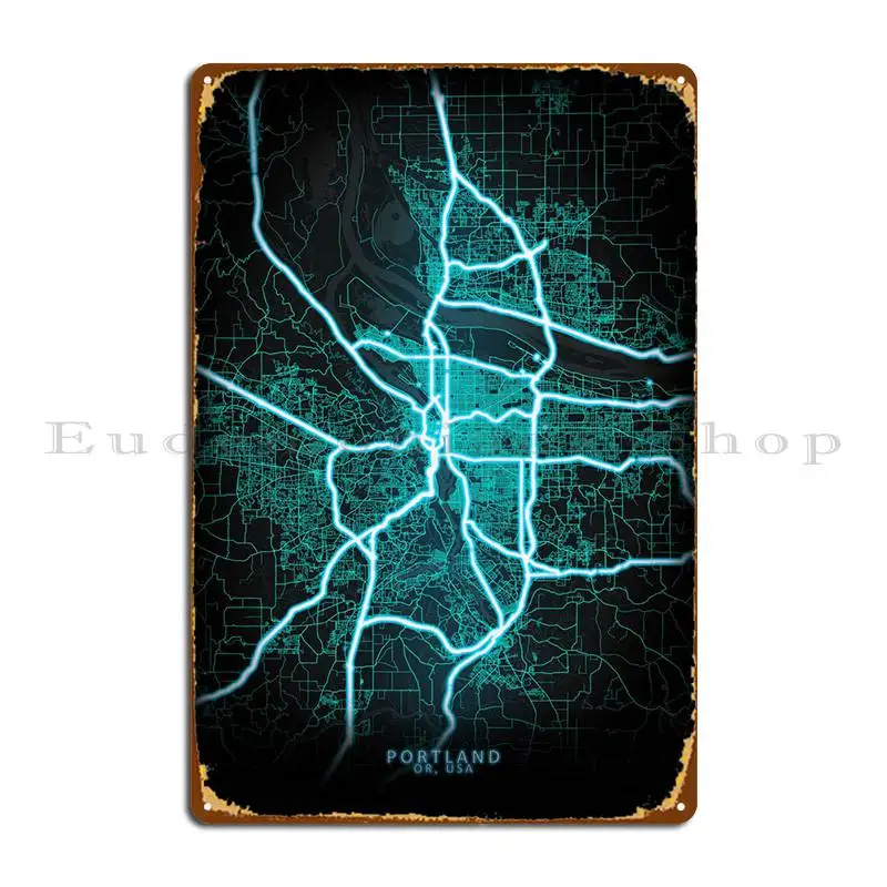 Карта города Портленда или США, металлический постер с табличкой, настенная пещера для гостиной, изготовление на заказ, создание оловянного знака, постер