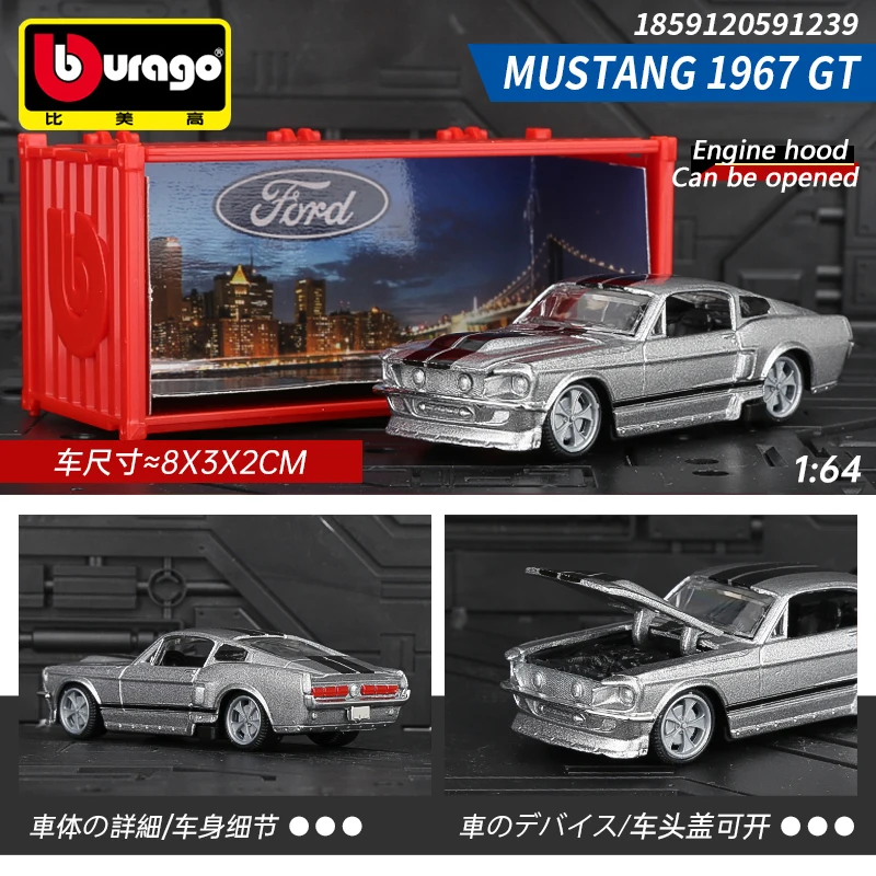 

Bburago 1/64 MUSTANG 1967 GT Miniature Alloy Car Model Diecast Vehicle Replica Pocket Car Collection Toy For Boy Birthday Gifts