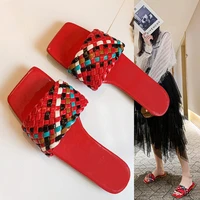 new plus size summer women slippers 2022 fashion flat slides shoes for woman one word braided belt for outer wear slipper ladies