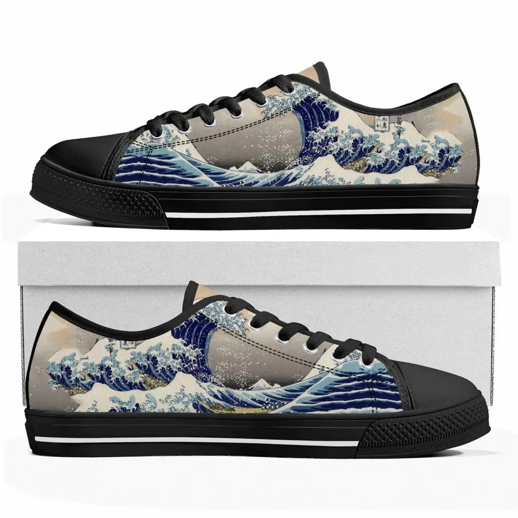 

Низкие кроссовки The Great Wave off Kanagawa Printmake для мужчин и женщин, подростковые высококачественные холщовые кроссовки, обувь для пар, обувь на зака...
