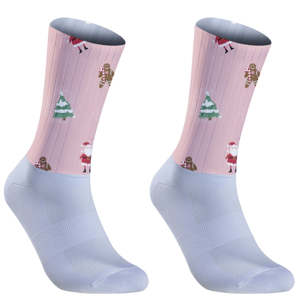 Рождественские спортивные профессиональные компрессионные велосипедные носки