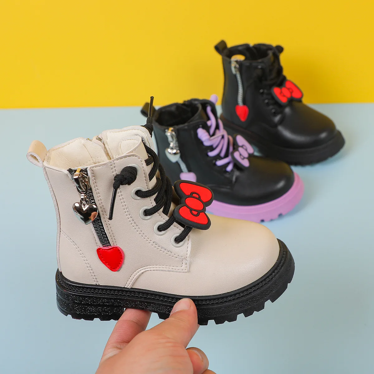 

Children Girls Fashion Princess Heart Pattern Boots Bowknot Snow Shoes Non-slip Toddler Boots Kids Shoes For Spring And Autumn