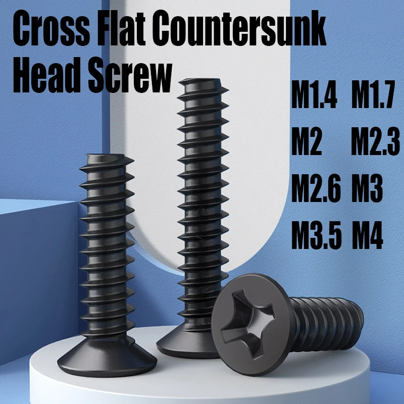 

10/50PCS M1.4 M1.7 M2 M2.3 M2.6 M3 M3.5 M4 Cross Flat Countersunk Head Screw Phillips Self Tapping Screw Glasses Screw