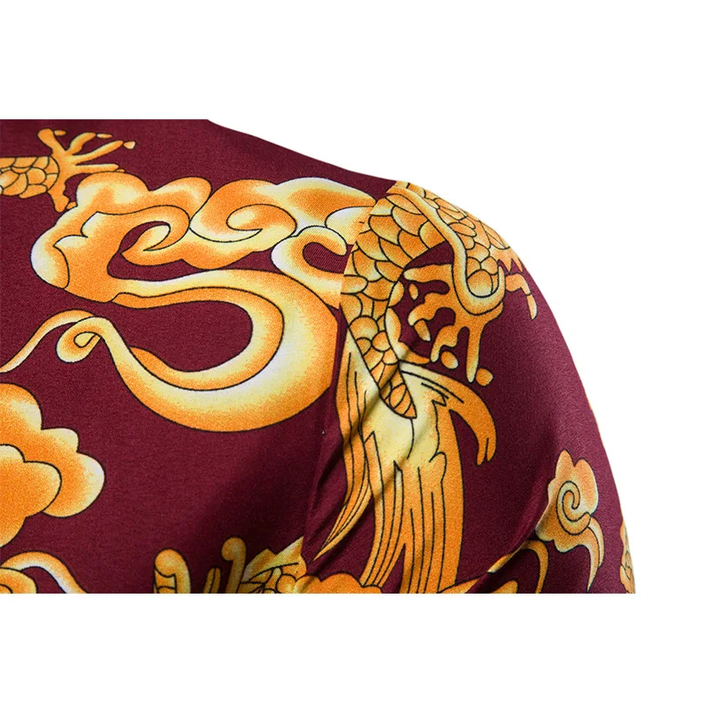 Mattswag Brand New Mens Gold Dragon Printed Shirt Chinese Style Spring Autumn Long Sleeve Shirts Casual Loose Stylish Camisa 4XL