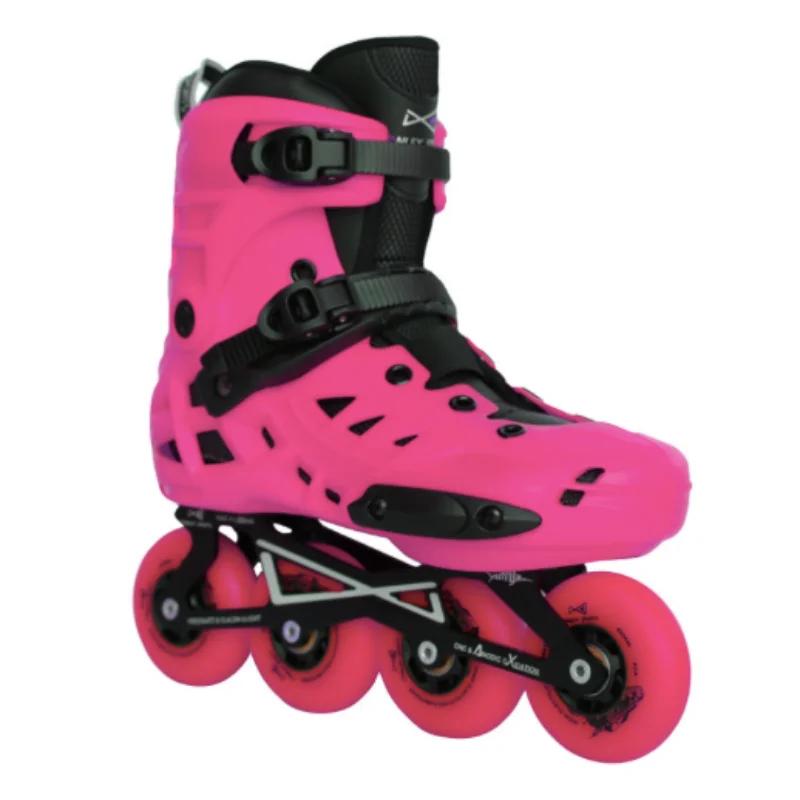 Adult hard shell straight single wheel skating shoes casual four-wheeled flat flower skates color wheel skating shoes