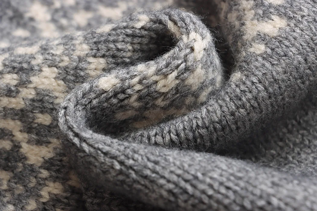 Жаккардовый вязаный свитер с двойным воротником молния остров Fel свободный