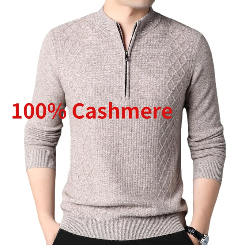 Autumn New Arrival Fashion Quality Winter Men's Half High Zipper Collar Pullover Sweater 100% Cashmere Casual Size XS-6XL