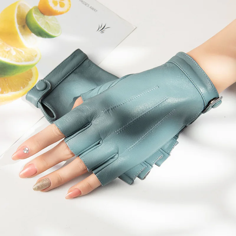 2022 NEW Fashion Half Finger Driving Women Comfortable Gloves Leather Fingerless Gloves For Female Black Mitten
