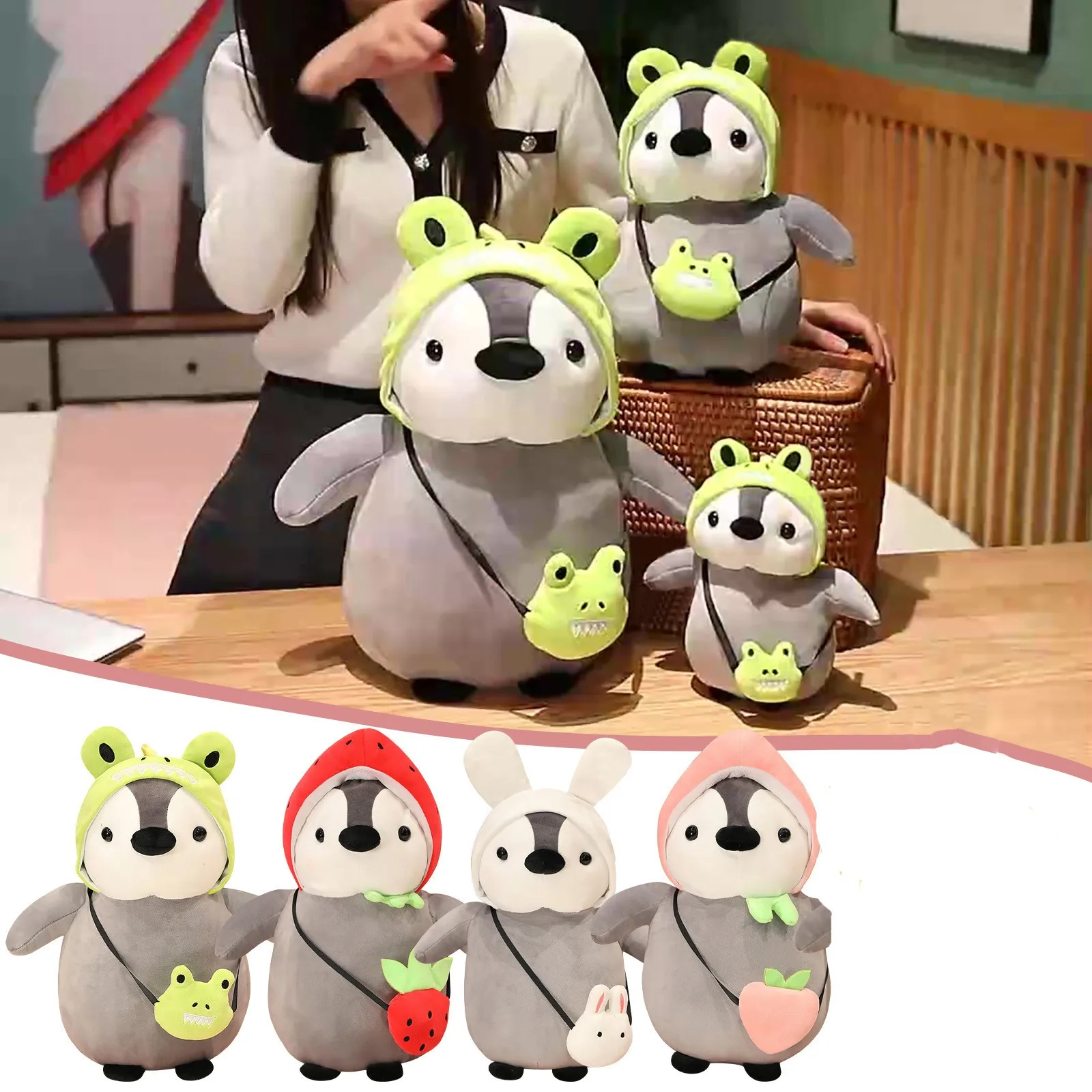 25CM Kawaii Cartoon Mollusk Penguin Cosplay Plush Cross-dress Rabbit Strawberry Frog Toys Gifts For Girlfriend Kids Christmas - купить по