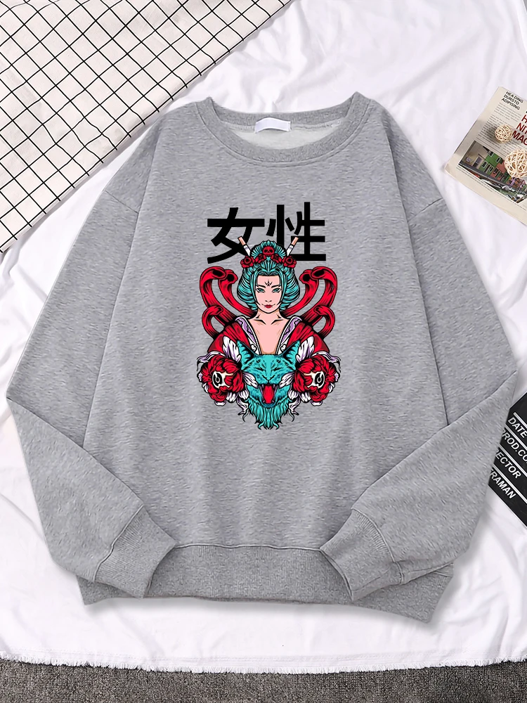

Japanese Geisha Art Women Printed Sweatshirts For Womans Harajuku Fashion Hoodies Personality Fleece Tops Casual Female Clothing