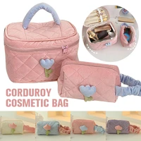 ins korean style corduroy cosmetic bag large capacity travel portable women toiletry storage organizer girl handbag makeup case