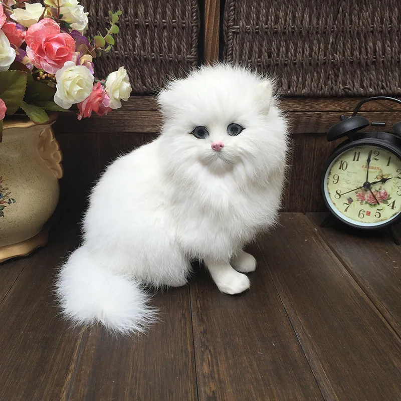 

Realistic Plush Toy Simulation Cat Doll White Persian Cats Lifelike Kitten Model Birthday New Year Gift Home Decor Ornament