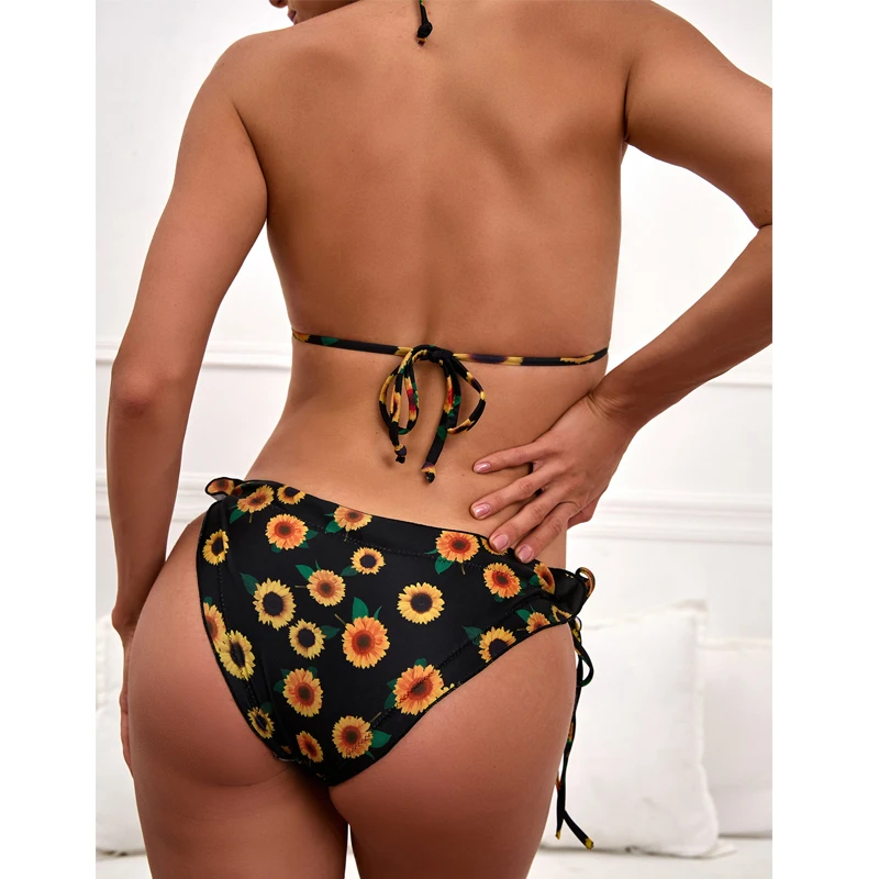 Сексуальный треугольный комплект бикини с подсолнухами женский купальник