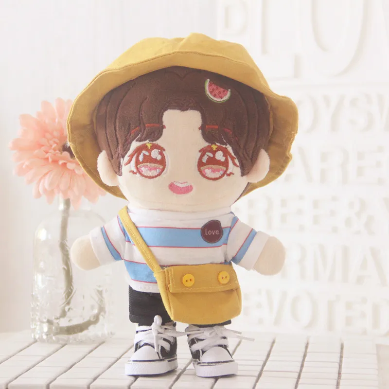 

NEW 20cm doll clothes Lovely dolls accessories Yellow fisherman hat sweater pants Korea Kpop EXO idol Dolls gift DIY Toy bag