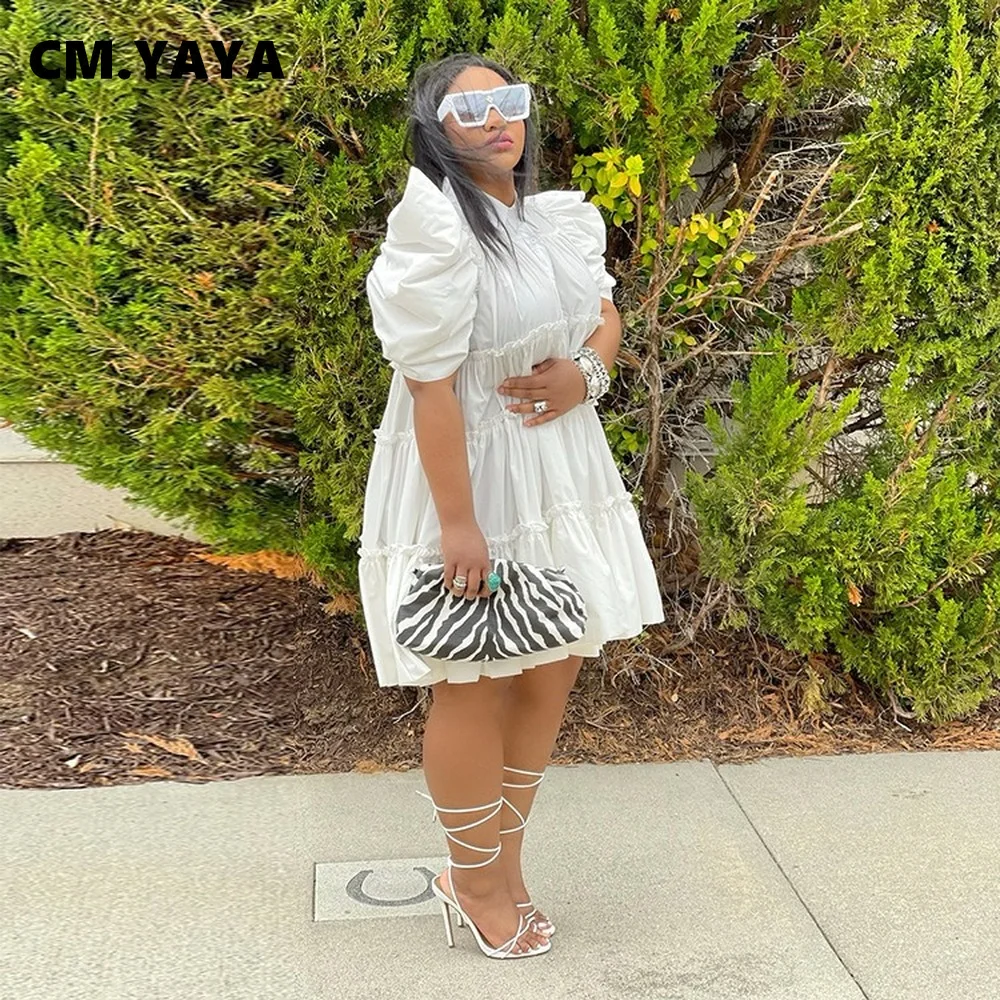 Женское элегантное платье с пышными короткими рукавами CM.YAYA летнее шикарное