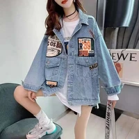 letter printing korean streetwear denim jacket women fashion casual loose big size coat ladies 2022 spring autumn blue chaqueta