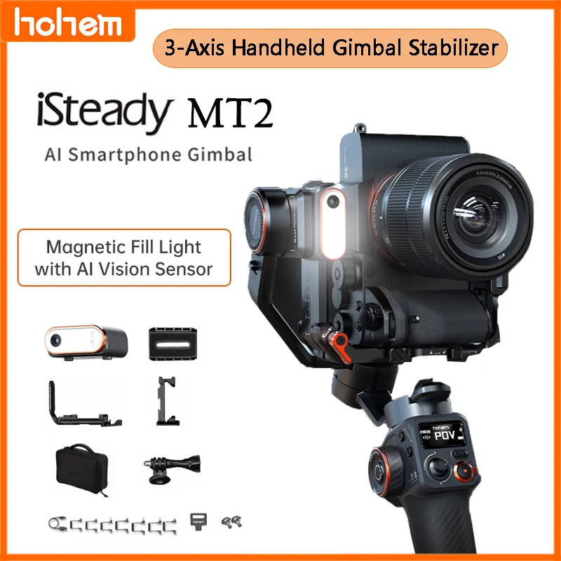 Ручной гиростабилизатор Hohem iSteady MT2, селфи-палка, удлинитель с искусственным интеллектом, заполнение магнитом, фотовспышка, полноцветное Видео Освещение