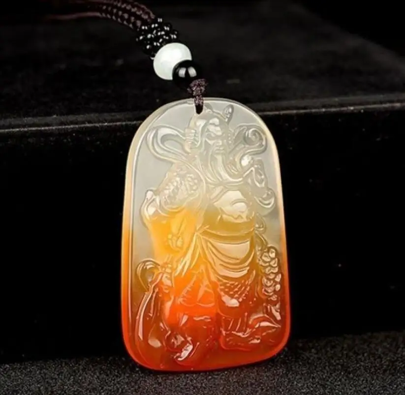 

Jade Guan Yu Necklace Pendant Natural Green White Chalcedony Chinese Fashion Charm Jewelry Carved Amulet Gifts for Women Men
