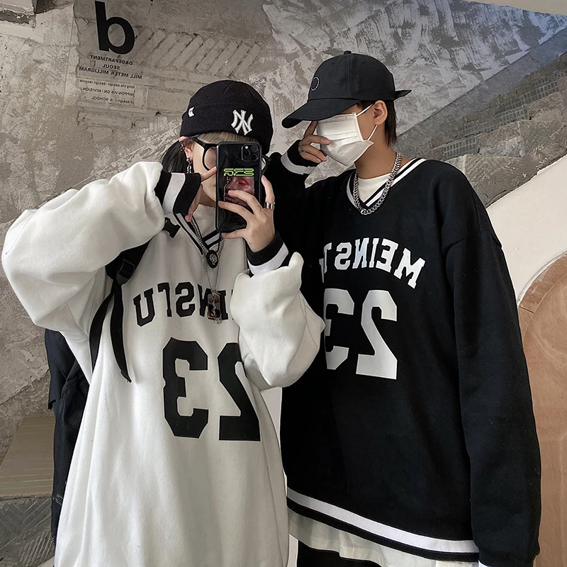 Свитшот с V-образным вырезом и надписью для мужчин женщин винтажная спортивная