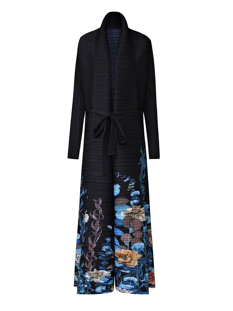 Женский плиссированный тренчкот LANMREM Длинный свободный контрастных цветов с