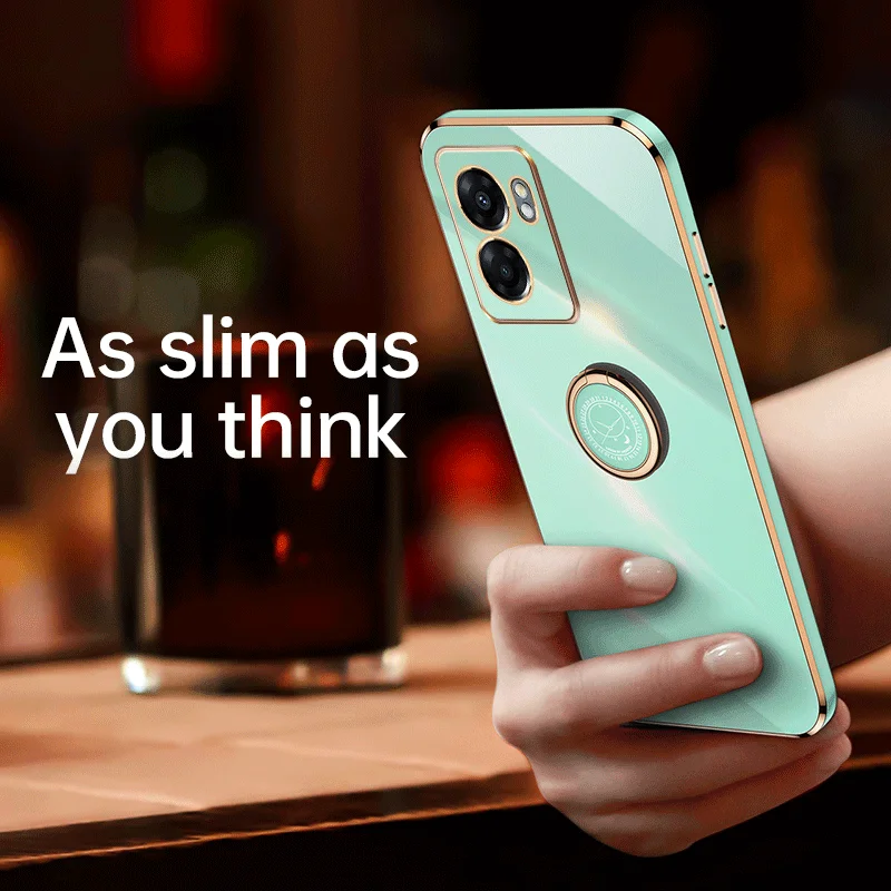 

Luxury Plating Square Ring Holder Silicone Phone Case On For Oppo A57 57 4G 2022 Phone Case Camera Protection Stand Back Cover