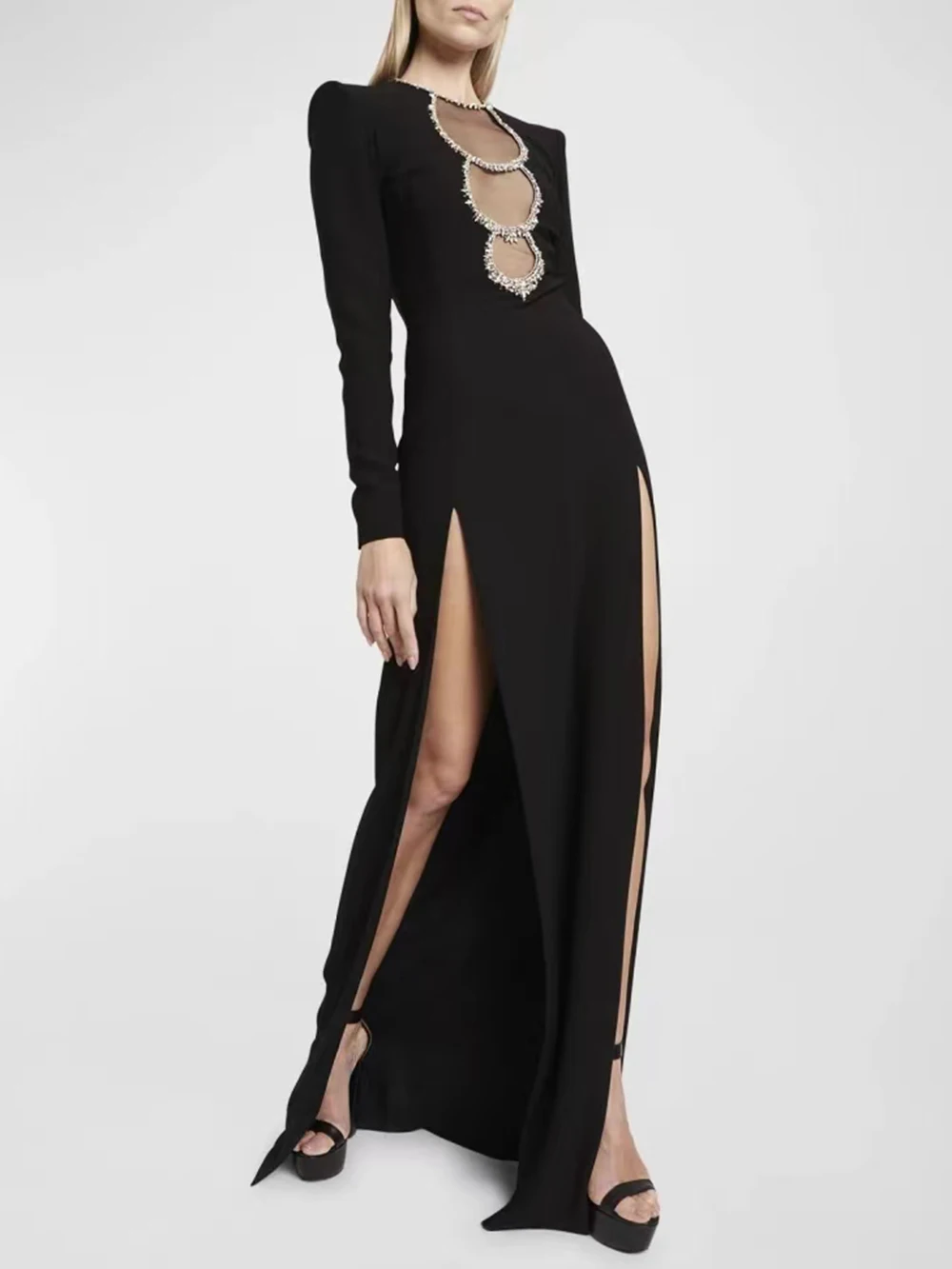 Роскошное Сетчатое платье в стиле Саудовской Аравии с черными стразами