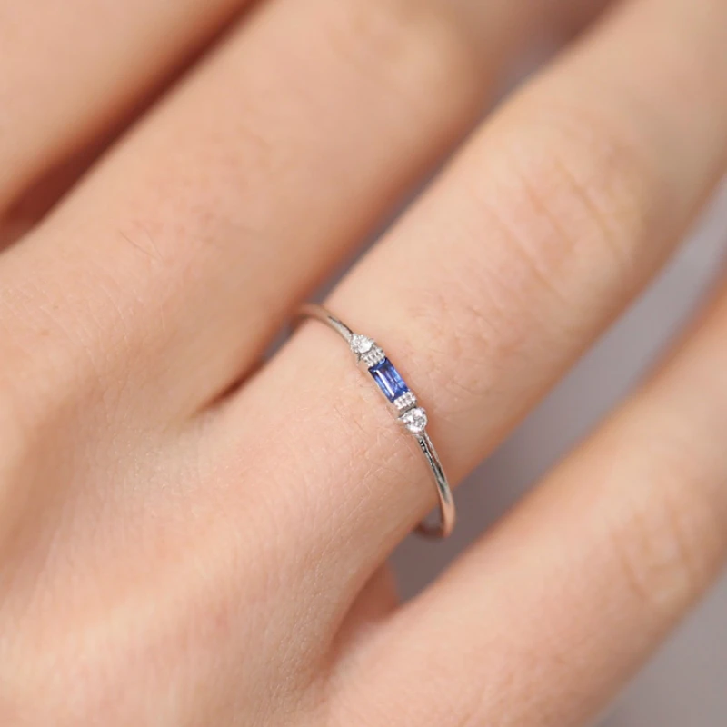 

Hot Ins Women Rings Delicate Emerald Zircon Ring Green Blue Pink Colorful Fashion Jewelry