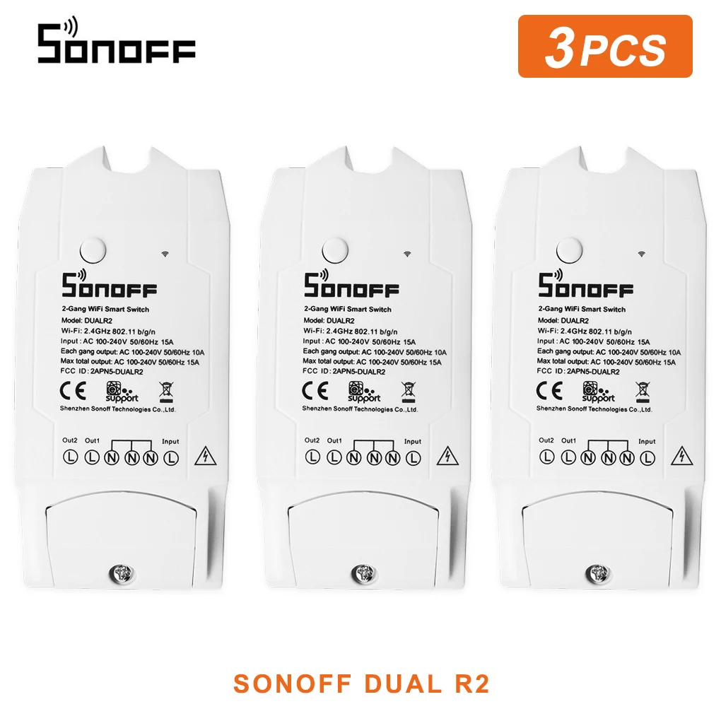 

Sonoff Dual R2 2 Gang / Basic R2 Wireless WiFi DIY Smart Switch eWelink Remote Control Automation Work With Alexa Google Home