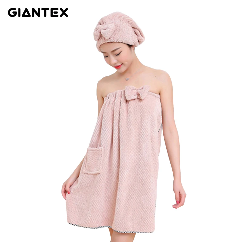 

GIANTEX Women Bathroom Microfiber Bath Towels for adults Bath Robe Hair Towel Set serviette de bain toalhas de banho handdoeken