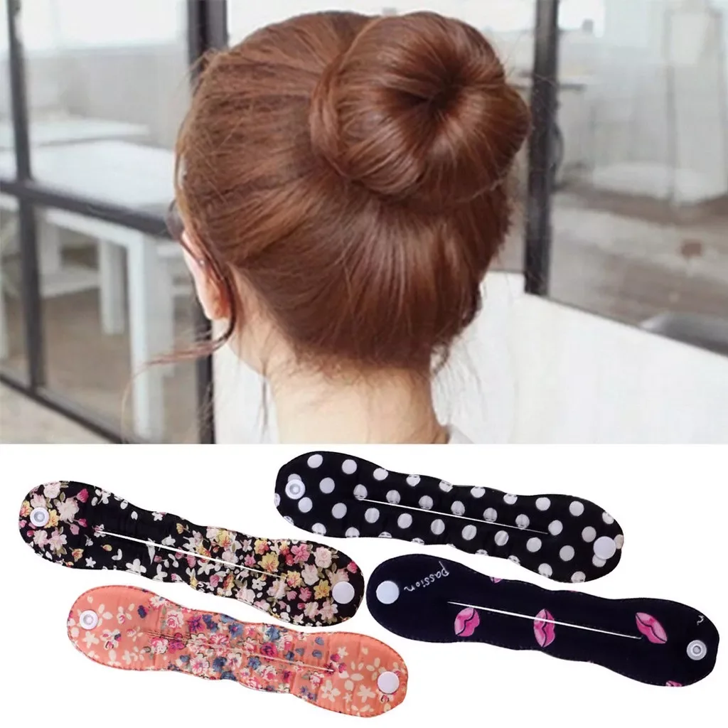 

23cm Women Sponge Hair Twist Styling Clip Stick Bun Maker Braid Magic Tool Hair Accessories Floral Polka Dot Female Hairband