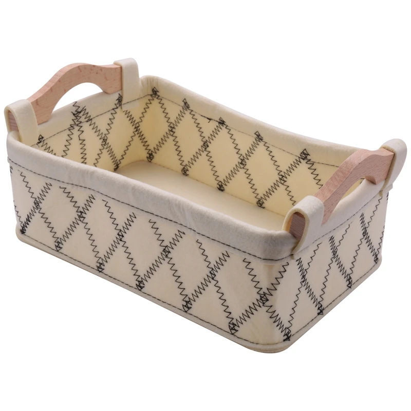 

Felt Laundry Box Cotton And Linen Handle Desk Debris Storage Basket Fashion Style Convenience Holder Jewelry Cosmetic Organizer