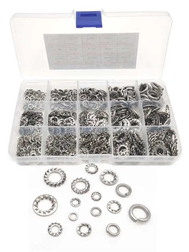 570Pcs 304 Stainless Steel External/Interna Tooth Star Lock Washers Assortment Kit M4 M5 M6 M8 M10 Spring