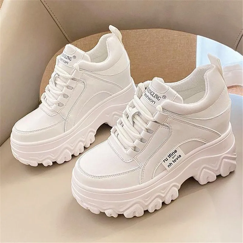 

Женские зимние кроссовки на платформе 9 см, теплые меховые плюшевые стельки, ботильоны, Женская Весенняя массивная обувь, теннисная Обувь На...