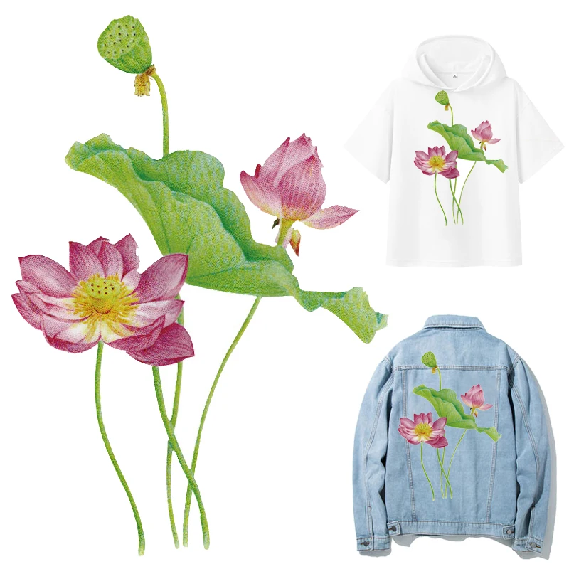 

Iron-on Transfers for Clothing Thermoadhesive Patches on Clothes Diy Textile Stickers Lotus Applique Dress Flower Patch Fusible