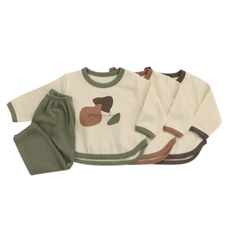 2pcs Baby Boys Girls Outfits Sets Summer Fashion Long Sleeve Printing Kids T-shirts + Pants Stitching Color Clothing